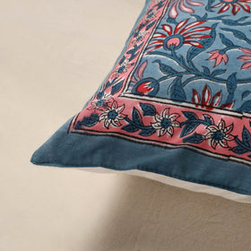 Blue - cotton sanganeri floral cushion cover (16 x 16 in)