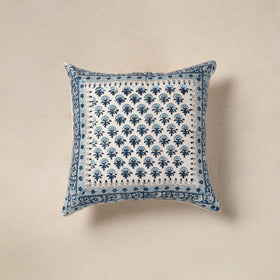 Blue - cotton sanganeri floral cushion cover (16 x 16 in)
