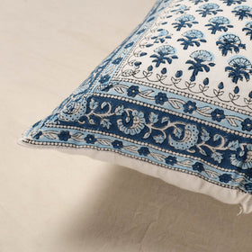 Blue - cotton sanganeri floral cushion cover (16 x 16 in)