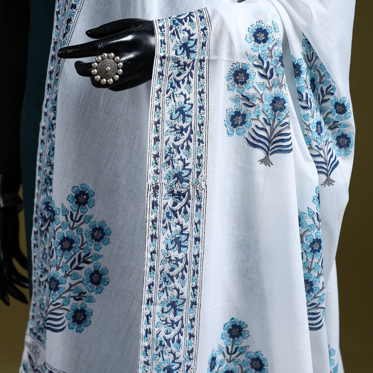 Cotton sanganeri floral dupatta 06 - handcrafted