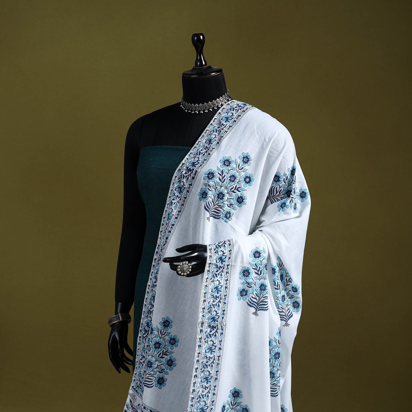 Cotton sanganeri floral dupatta 06 - handcrafted