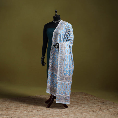 Cotton sanganeri floral dupatta 25 - handcrafted