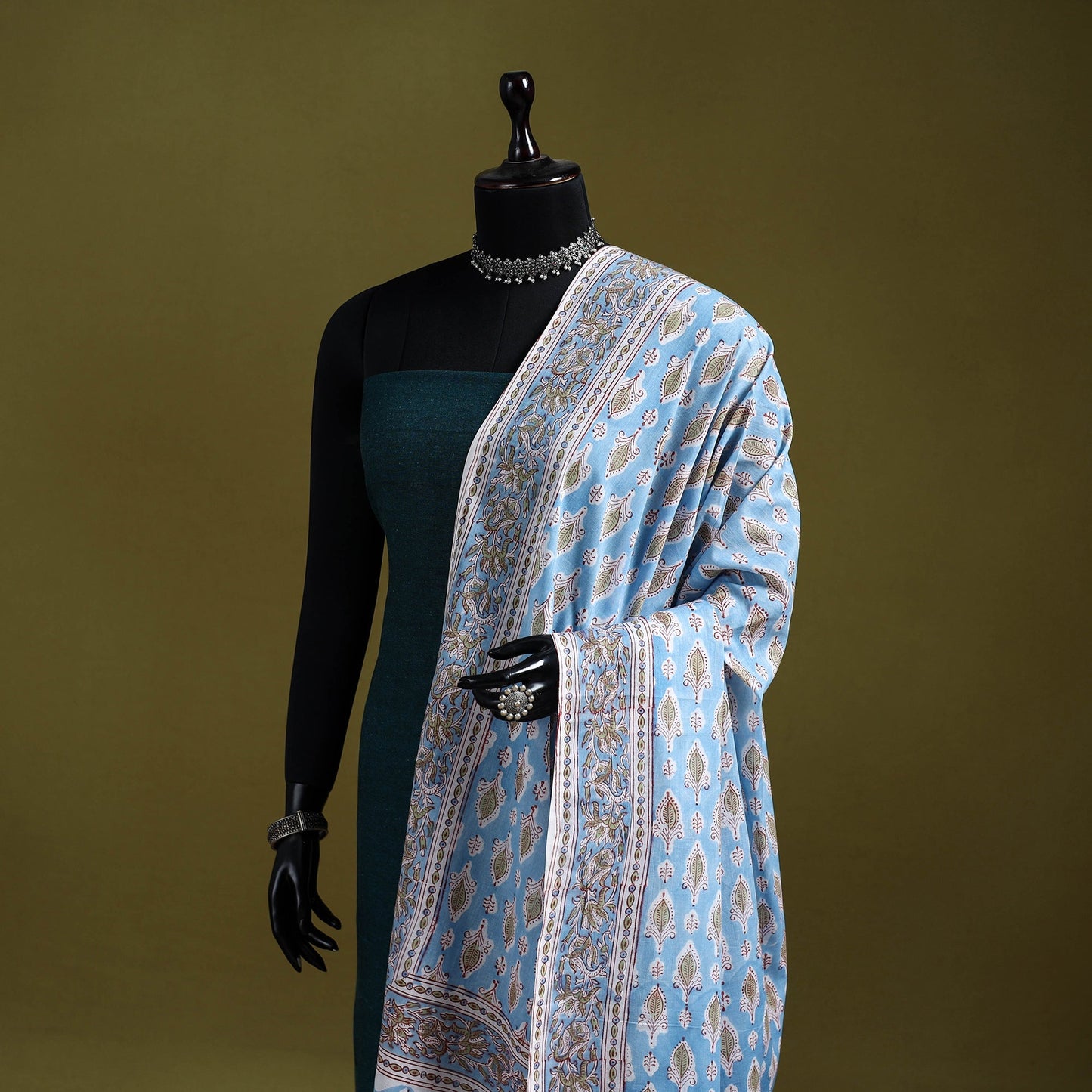 Cotton sanganeri floral dupatta 25 - handcrafted