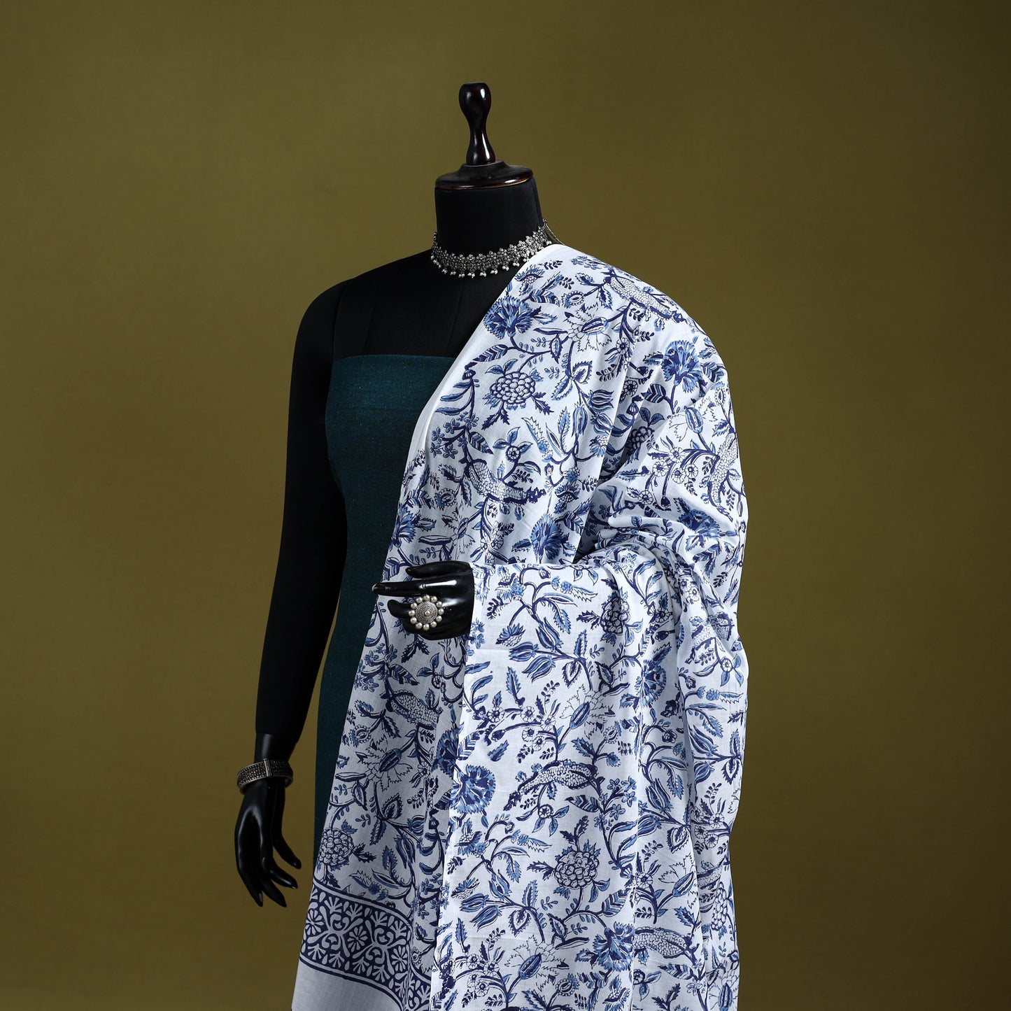 Cotton sanganeri floral dupatta 33 - handcrafted