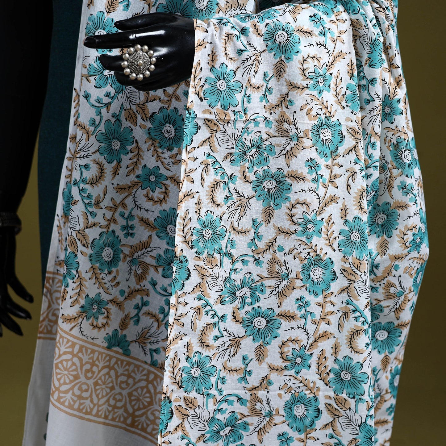Cotton sanganeri floral dupatta 47 - handcrafted