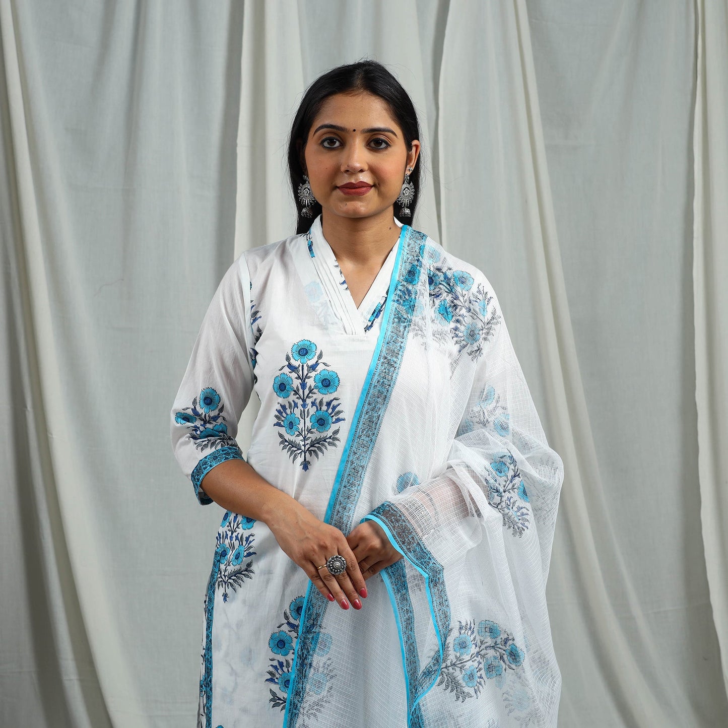 Buy Block Print Cotton Sanganeri Kurta Set