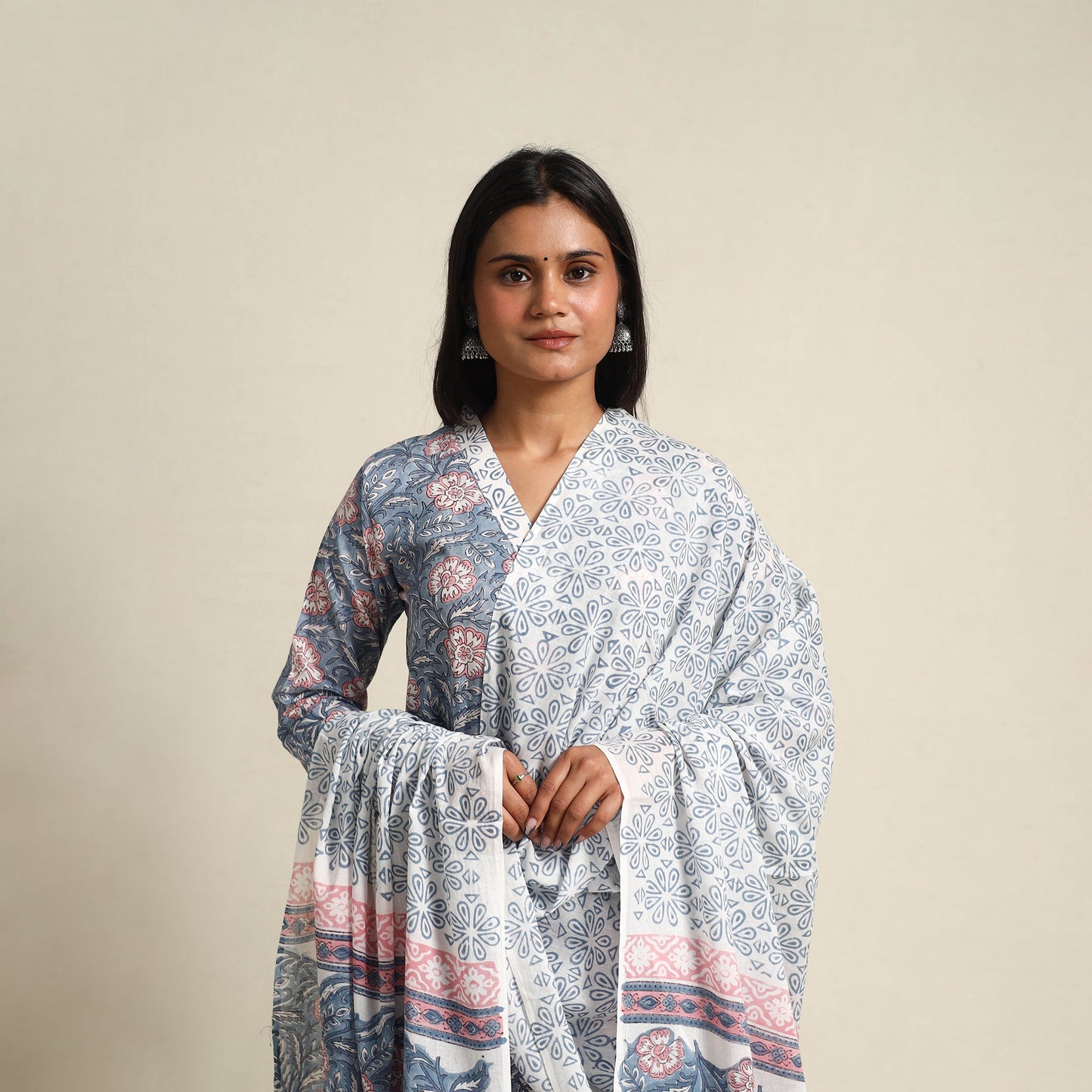 Buy Blue Block Print Cotton Sanganeri Kurta Set