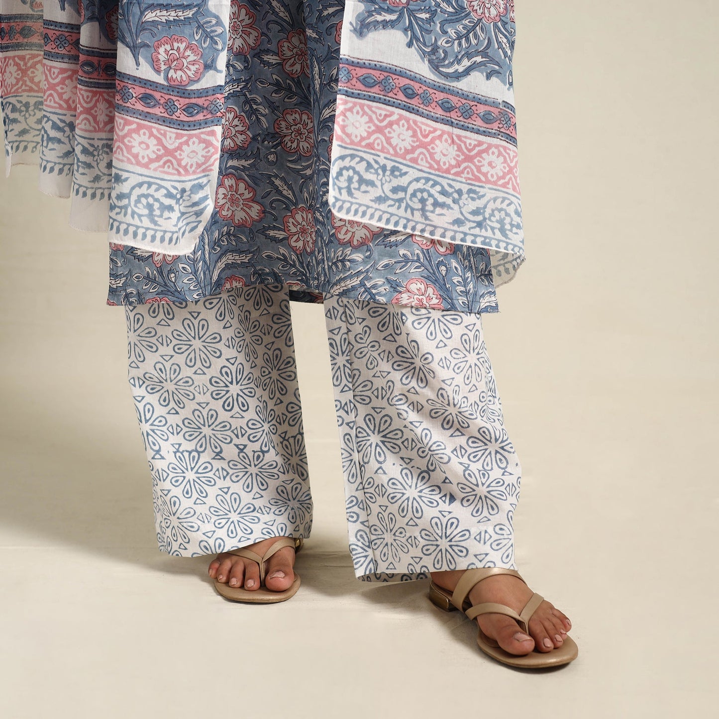 Buy Blue Block Print Cotton Sanganeri Kurta Set