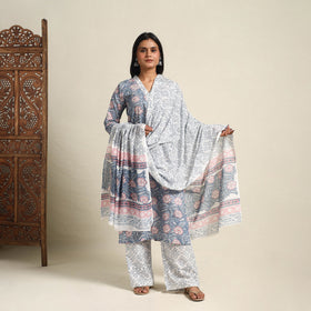 Buy Blue Block Print Cotton Sanganeri Kurta Set