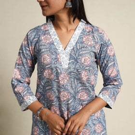 Buy Blue Block Print Cotton Sanganeri Kurta Set