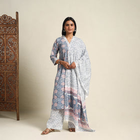 Buy Blue Block Print Cotton Sanganeri Kurta Set