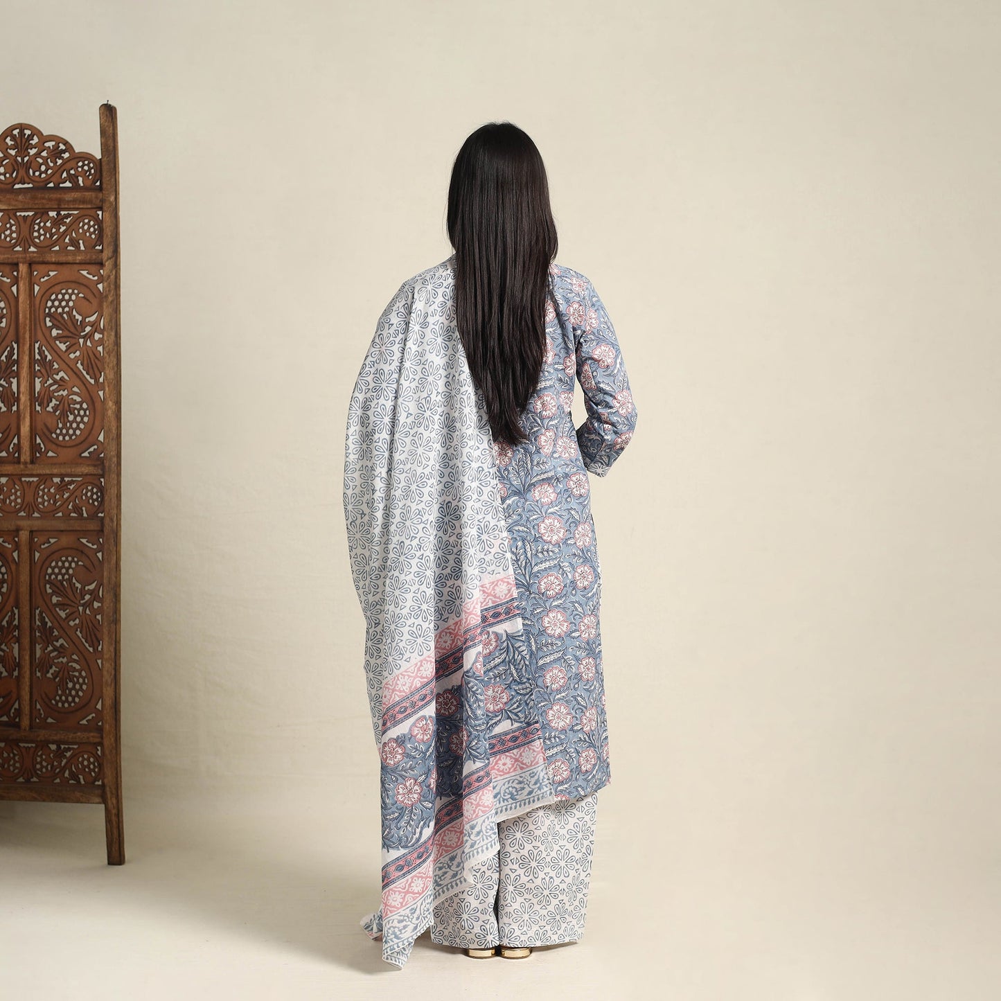 Buy Blue Block Print Cotton Sanganeri Kurta Set