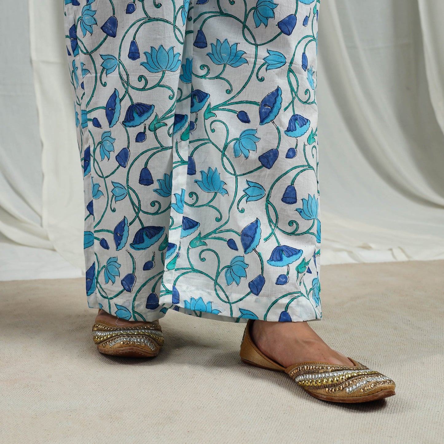 Buy Blue Block Print Cotton Sanganeri Kurta Set