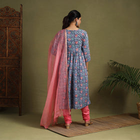  Blue Block Print Cotton Sanganeri Kurta Set (Set of 3)