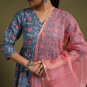  Blue Block Print Cotton Sanganeri Kurta Set (Set of 3)