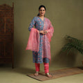  Blue Block Print Cotton Sanganeri Kurta Set (Set of 3)