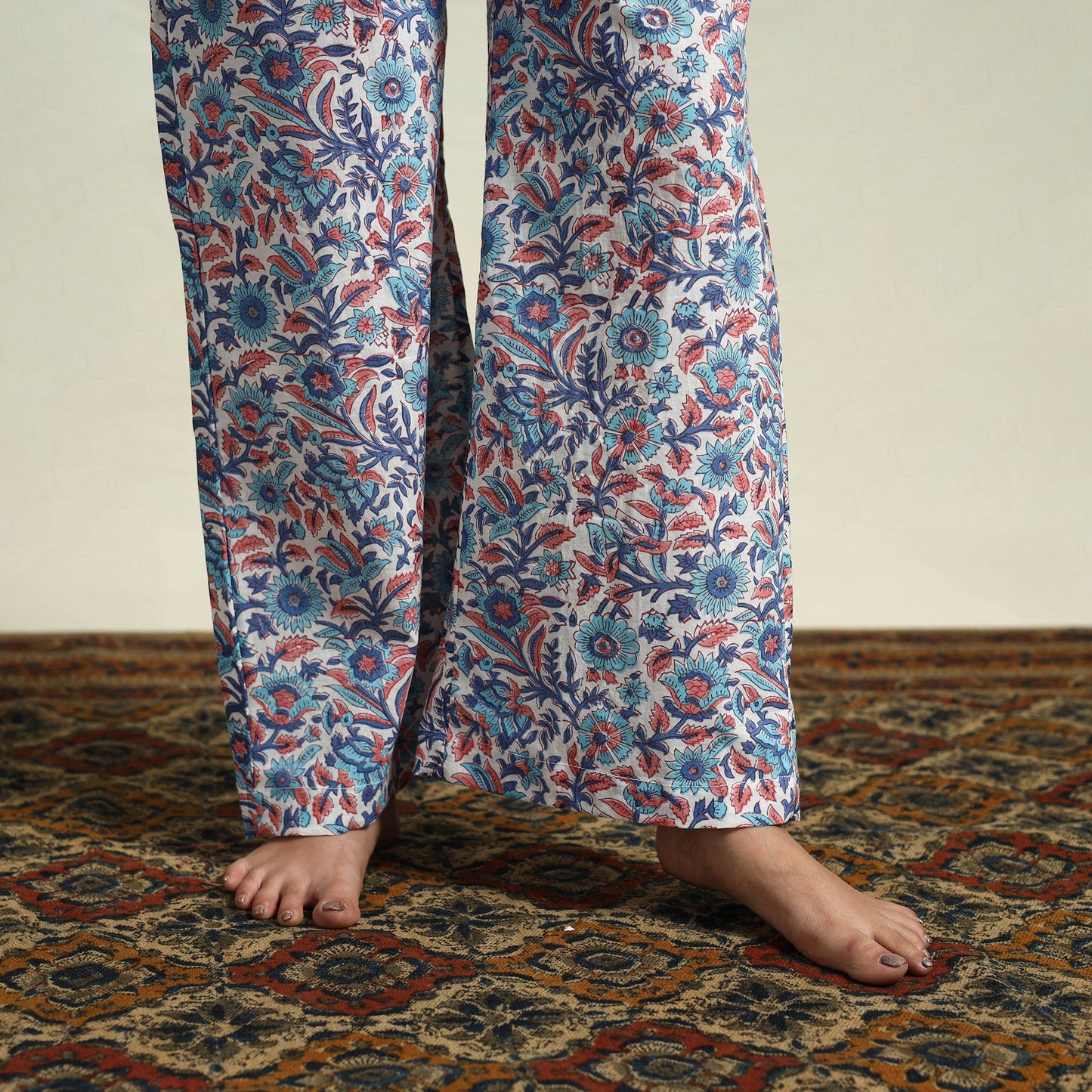 Blue Cotton Sanganeri Block Print Night Suit Set 