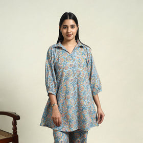 Cotton Blue Sanganeri Block Print Night Suit Set Online 
