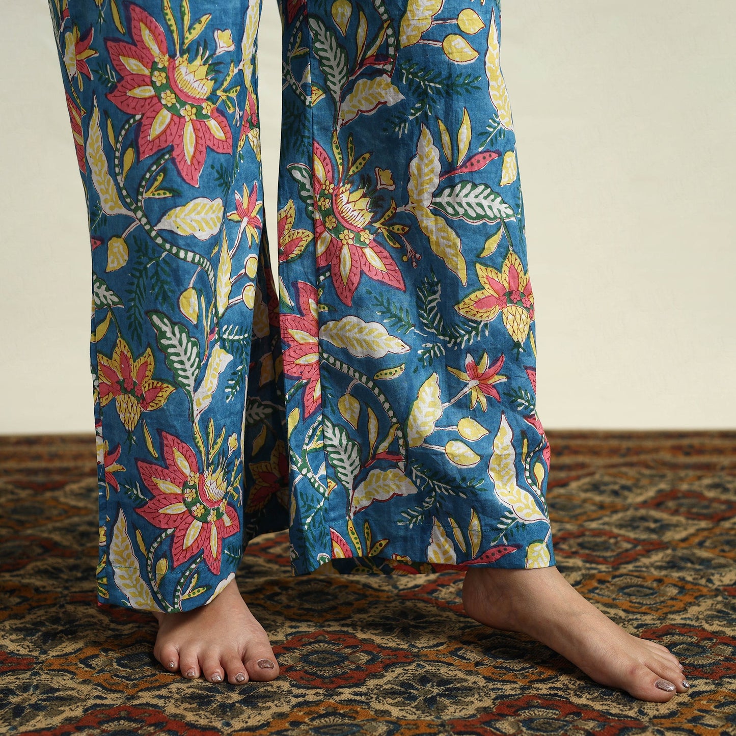 Blue Cotton Sanganeri Block Print Night Suit Set 