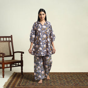 Buy Cotton Blue Sanganeri Block Print Night Suit Set Online 