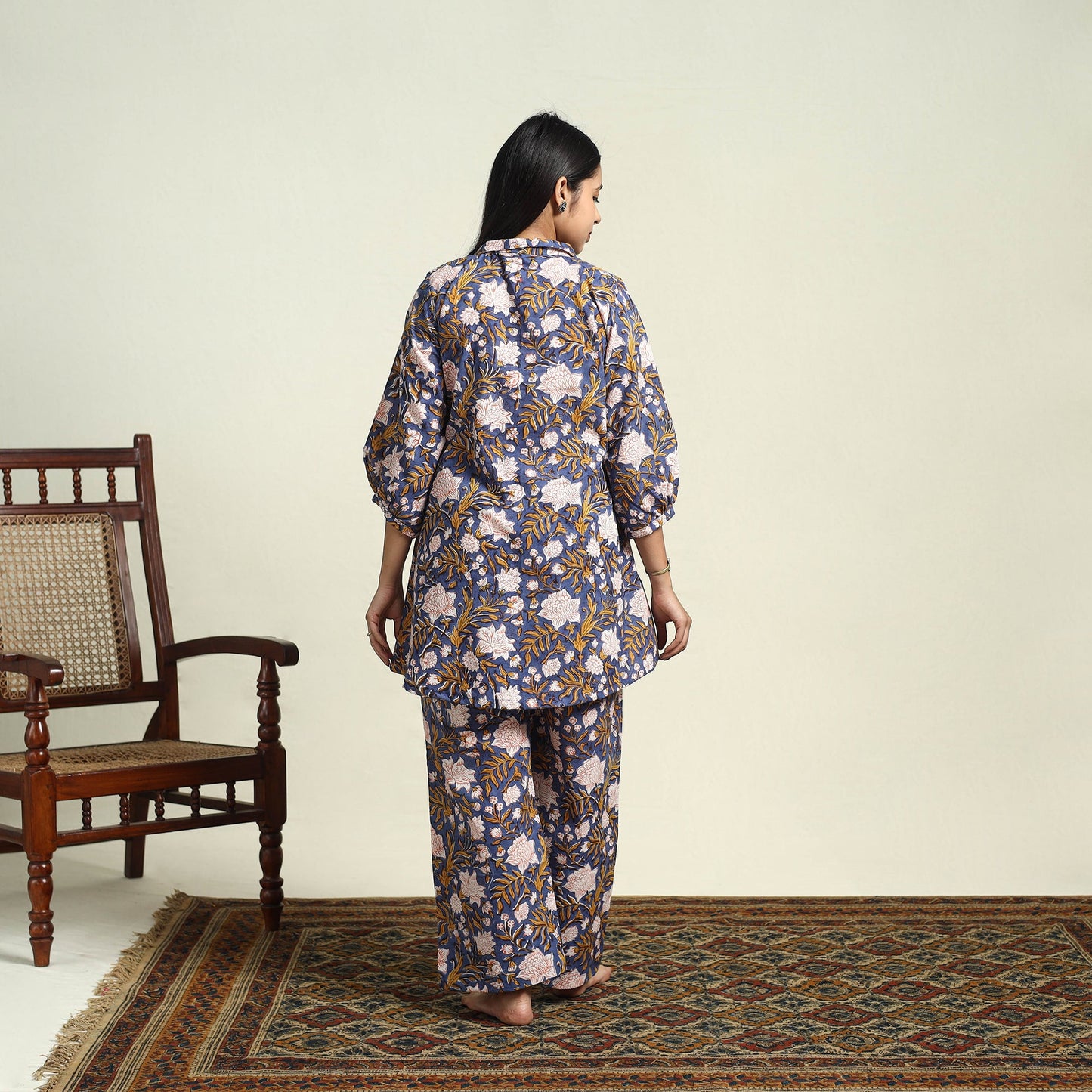 Buy Cotton Blue Sanganeri Block Print Night Suit Set Online 