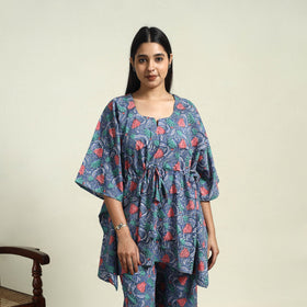 Blue Cotton Sanganeri Block Print Night Suit Set 
