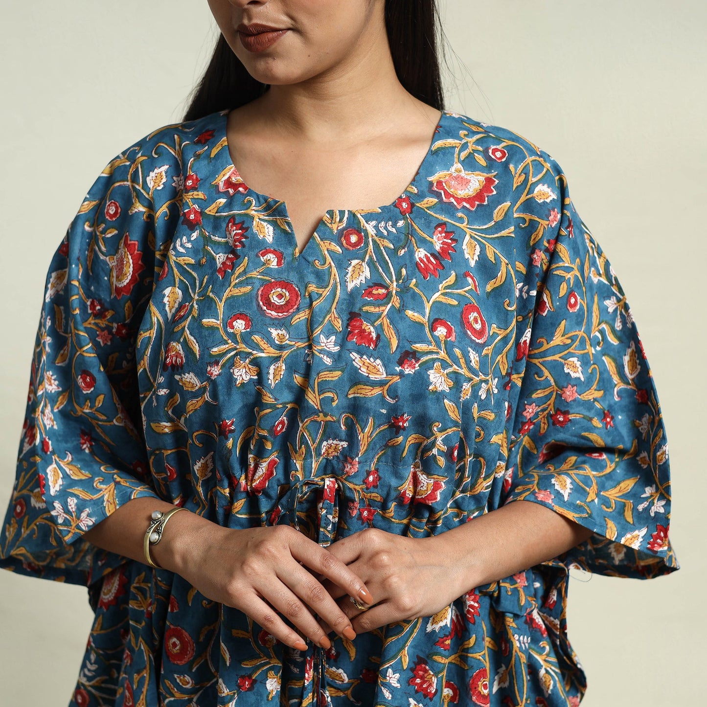 Blue Cotton Sanganeri Block Print Night Suit Set 