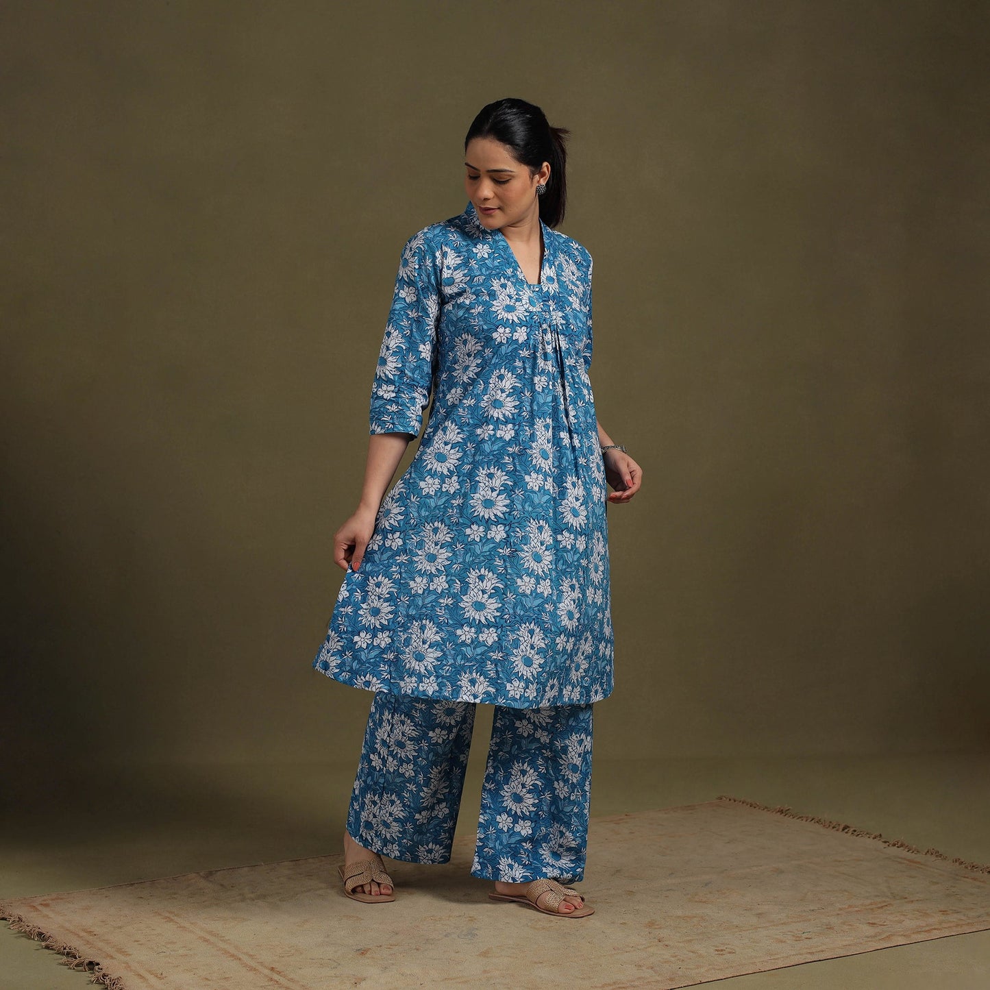 Blue Cotton Sanganeri Block Print Co-Ord Set