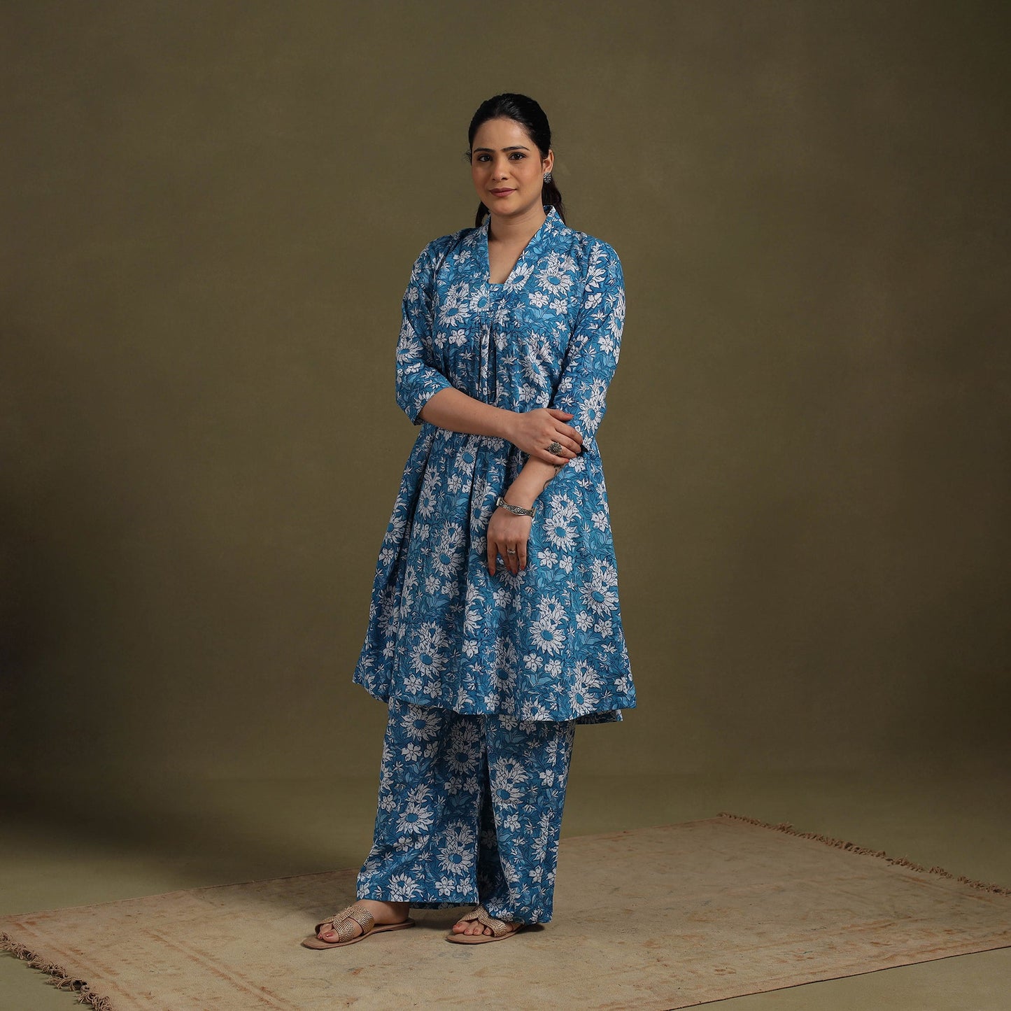 Blue Cotton Sanganeri Block Print Co-Ord Set