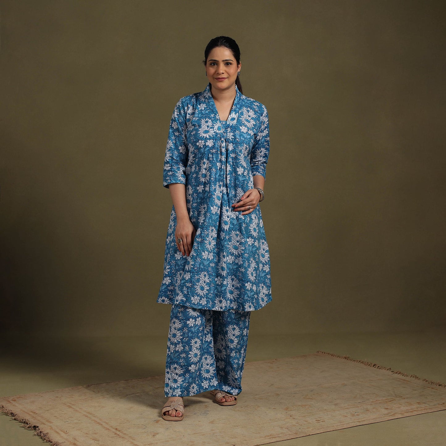 Blue Cotton Sanganeri Block Print Co-Ord Set