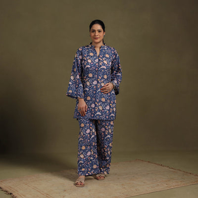 Blue Cotton Sanganeri Block Print Co-Ord Set