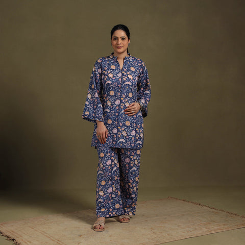 Blue Cotton Sanganeri Block Print Co-Ord Set