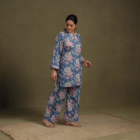 Blue Cotton Sanganeri Block Print Co-Ord Set
