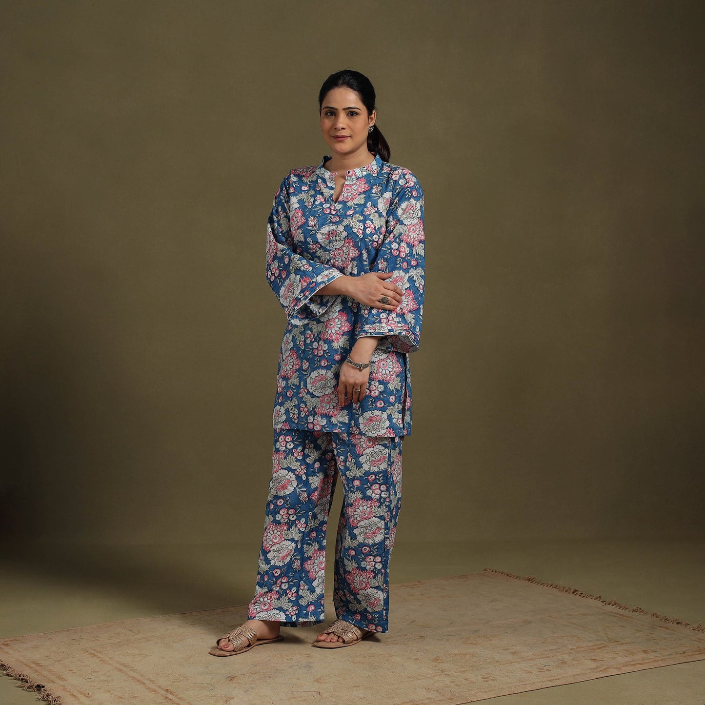 Blue Cotton Sanganeri Block Print Co-Ord Set