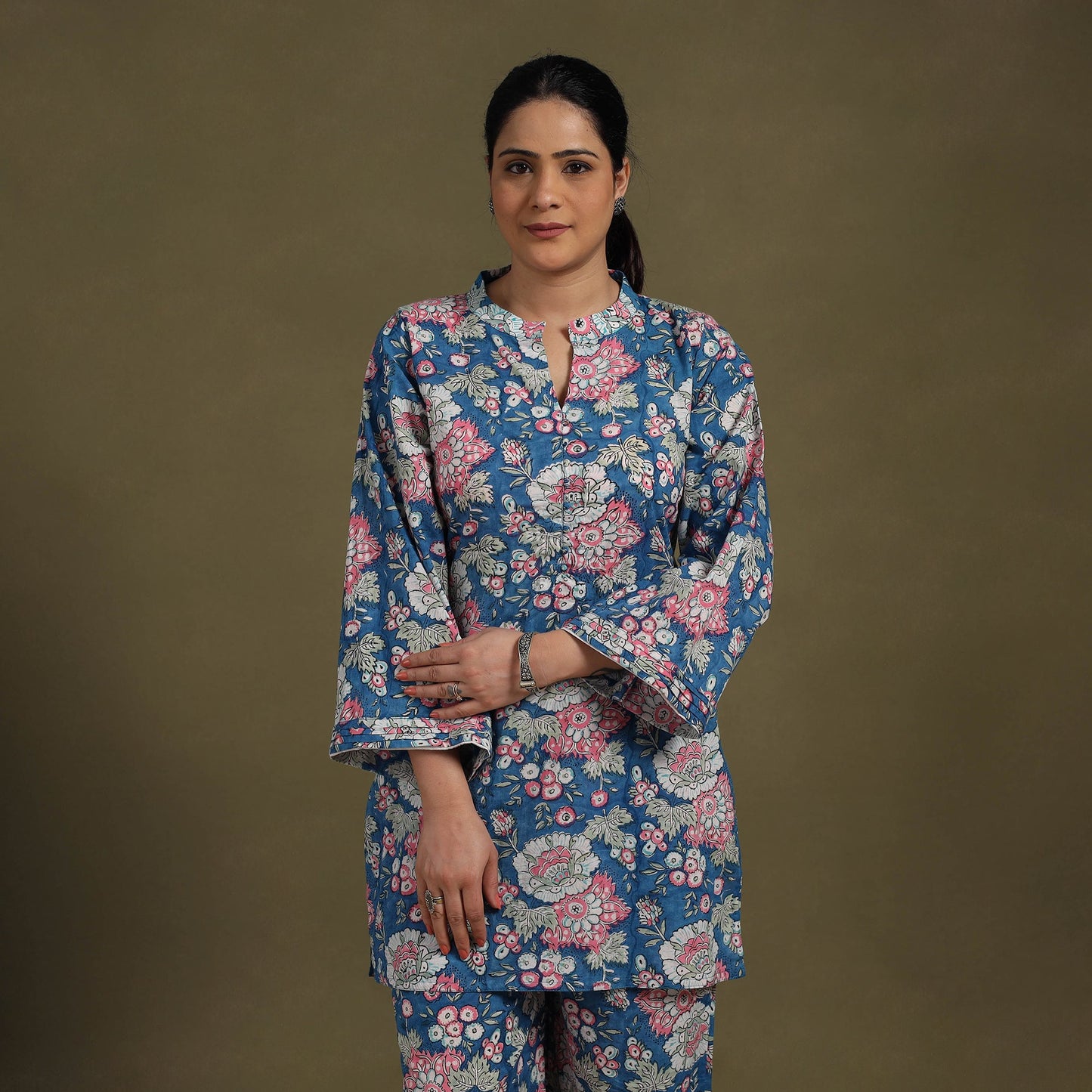 Blue Cotton Sanganeri Block Print Co-Ord Set