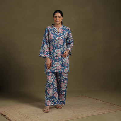 Blue Cotton Sanganeri Block Print Co-Ord Set
