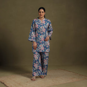Blue Cotton Sanganeri Block Print Co-Ord Set