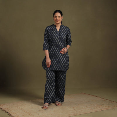 Blue Cotton Sanganeri Block Print Co-Ord Set