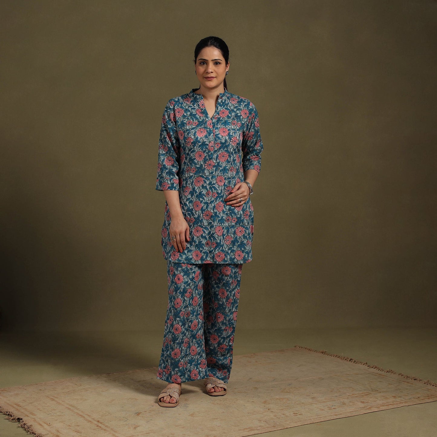 Blue Cotton Sanganeri Block Print Co-Ord Set