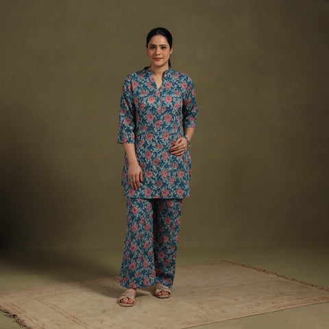 Blue Cotton Sanganeri Block Print Co-Ord Set