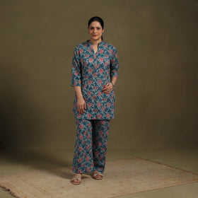 Blue Cotton Sanganeri Block Print Co-Ord Set