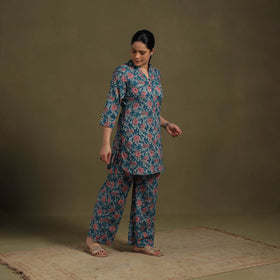 Blue Cotton Sanganeri Block Print Co-Ord Set