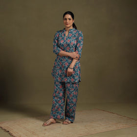 Blue Cotton Sanganeri Block Print Co-Ord Set
