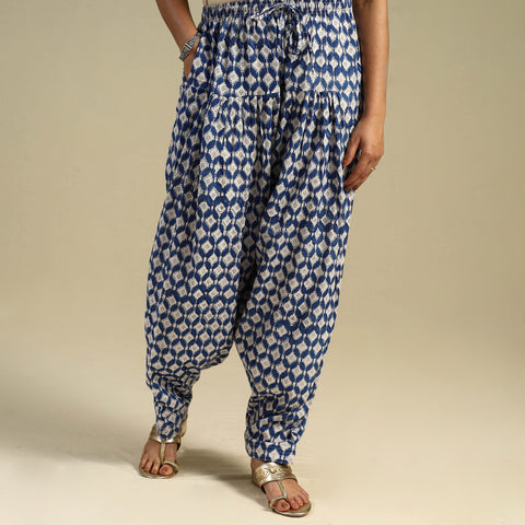 Blue Block Print Cotton Sanganeri Salwar