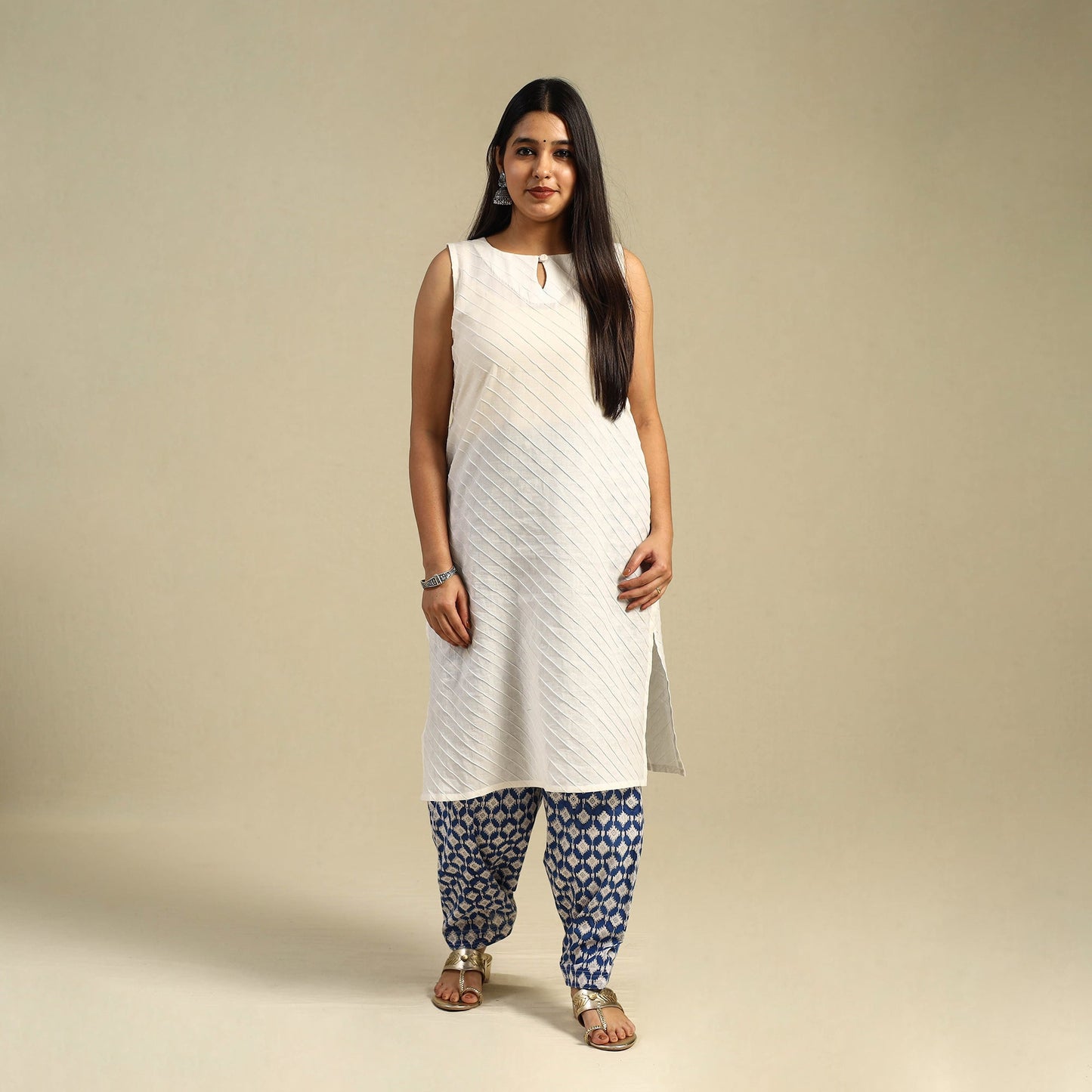 Blue Block Print Cotton Sanganeri Salwar