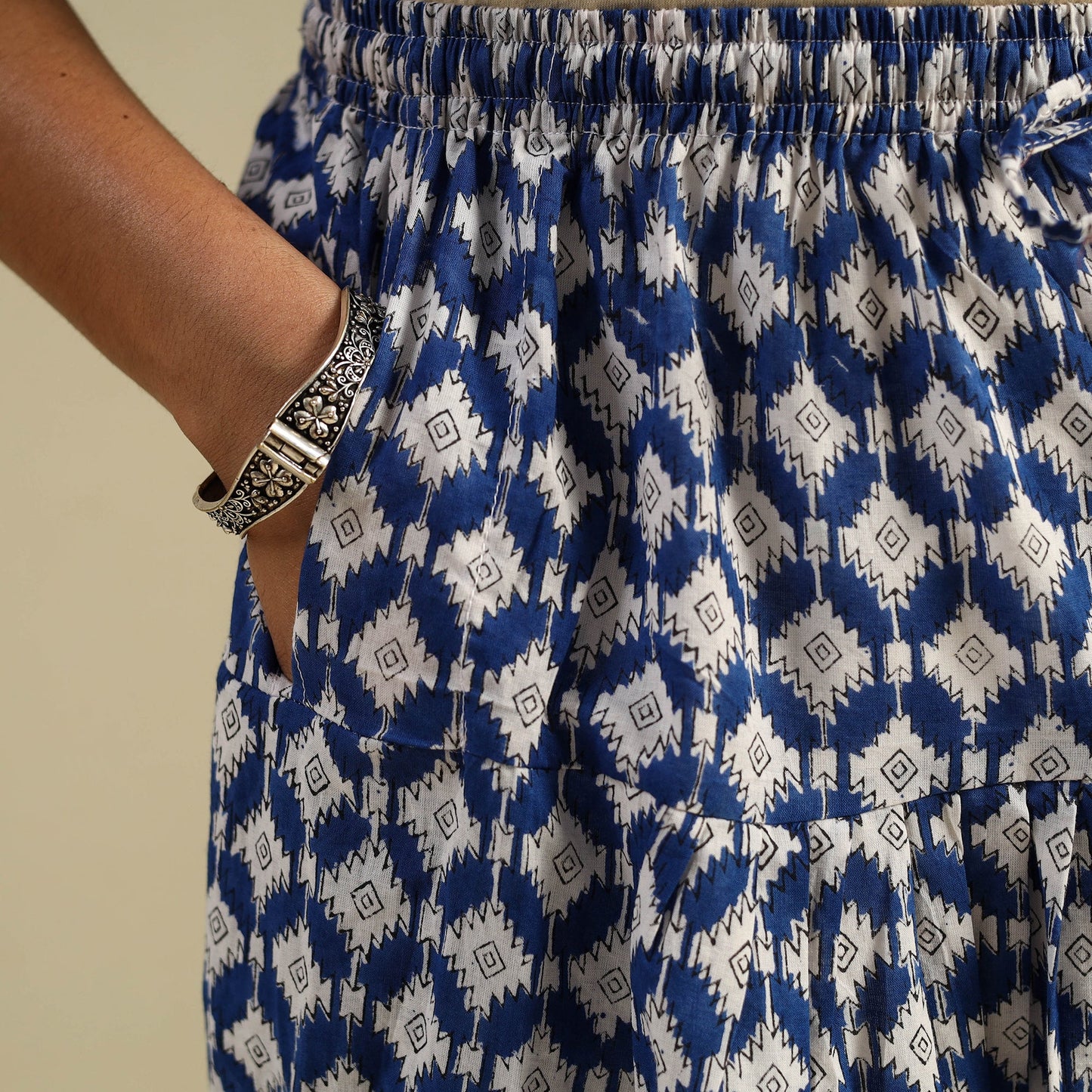 Blue Block Print Cotton Sanganeri Salwar