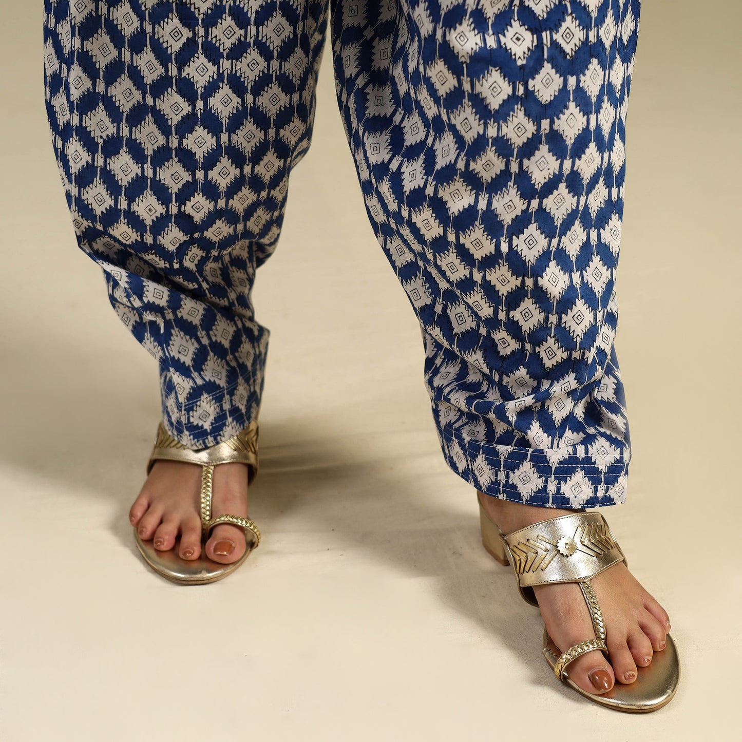 Blue Block Print Cotton Sanganeri Salwar