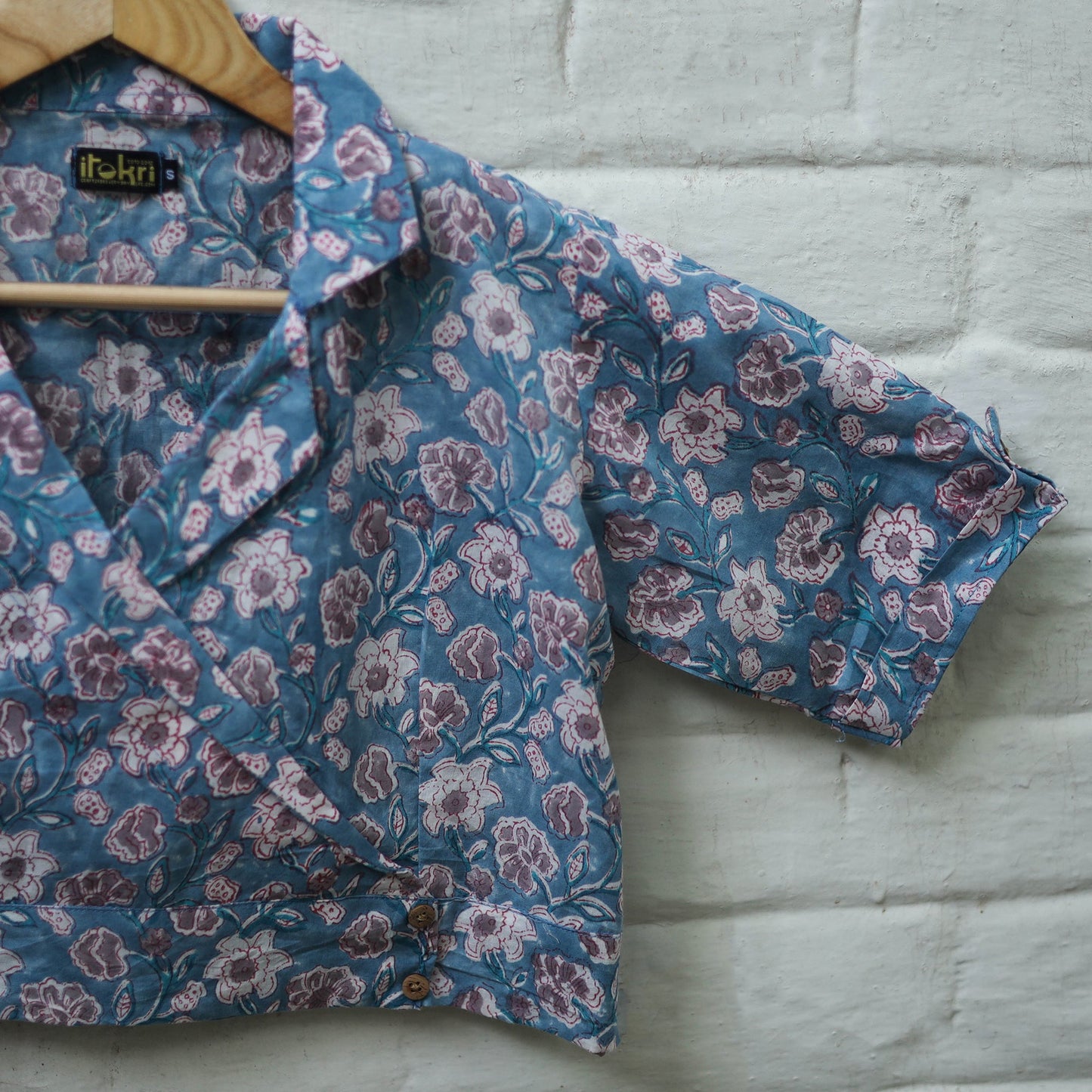 Buy Blue Block Print Cotton Sanganeri Stitched Blouse