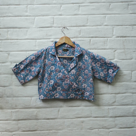 Buy Blue Block Print Cotton Sanganeri Stitched Blouse