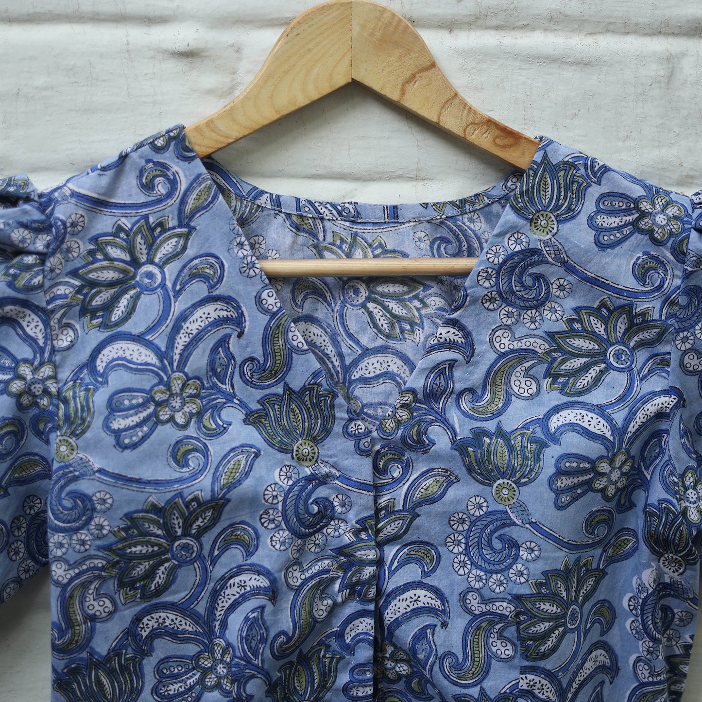 Buy Blue Block Print Cotton Sanganeri Stitched Blouse